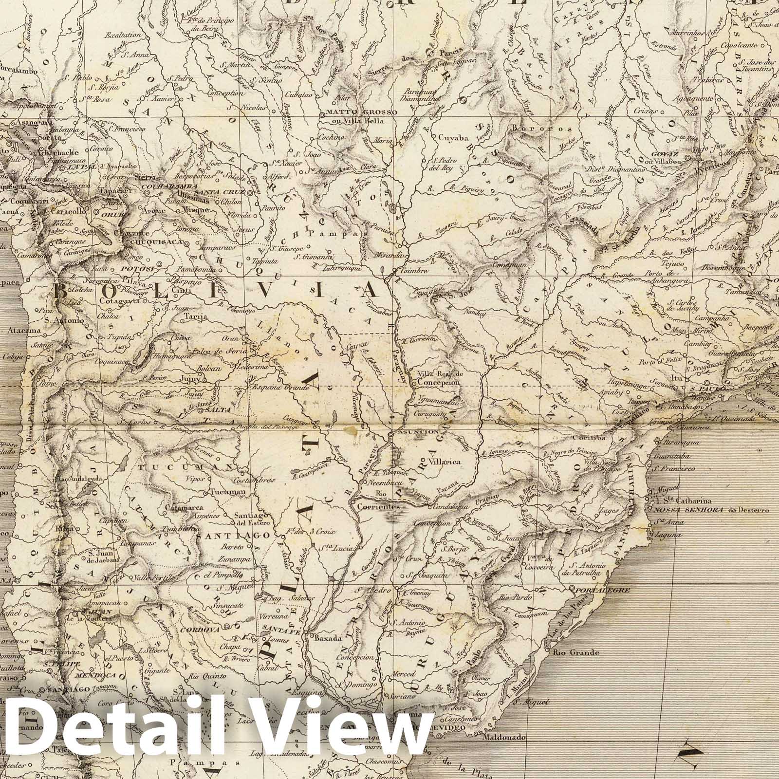 South America - River Map, 1837 - Historical Map Print