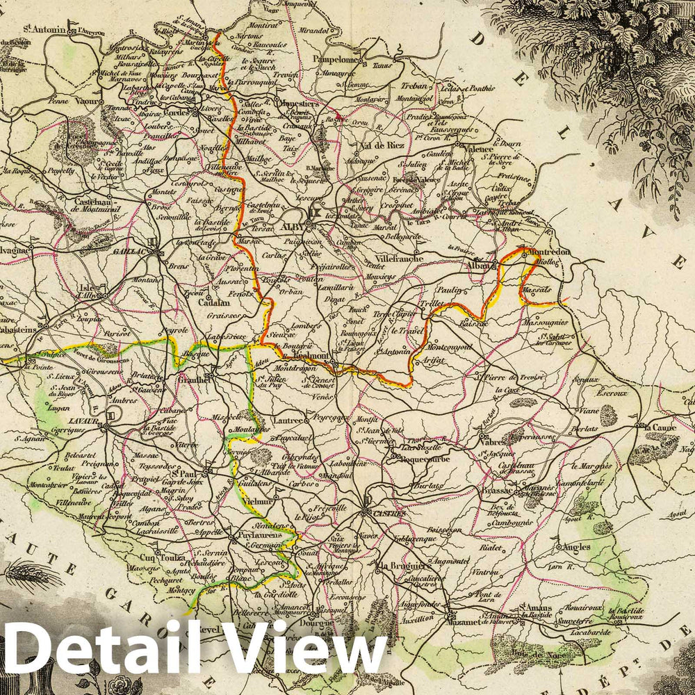 Historic Map : France, 1856 Dept. Du Tarn. , Vintage Wall Art