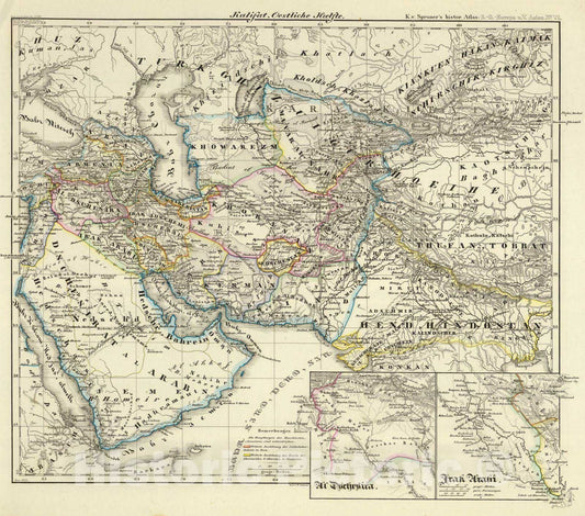 Historic Map : Iraq; Syria, Middle East, Asia 1855 (Das Reich Kalifen in seiner grossten Ausdehnung) - Ost. , Vintage Wall Art