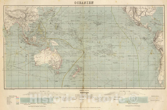 Oceania 1864 - Historical Map Print from Ziegler's Atlas