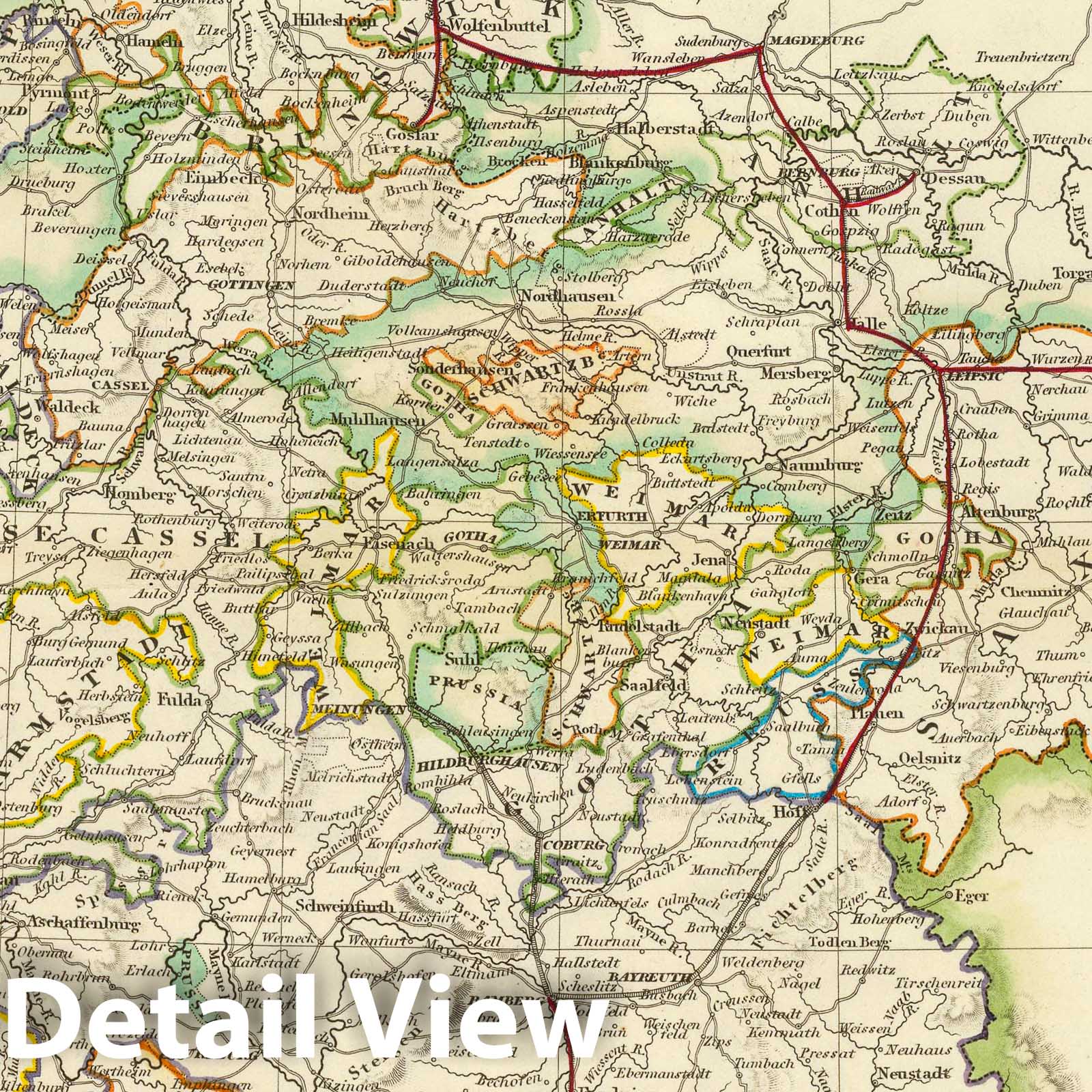 German States - Railroad Map, 1844 - Historical Map Print
