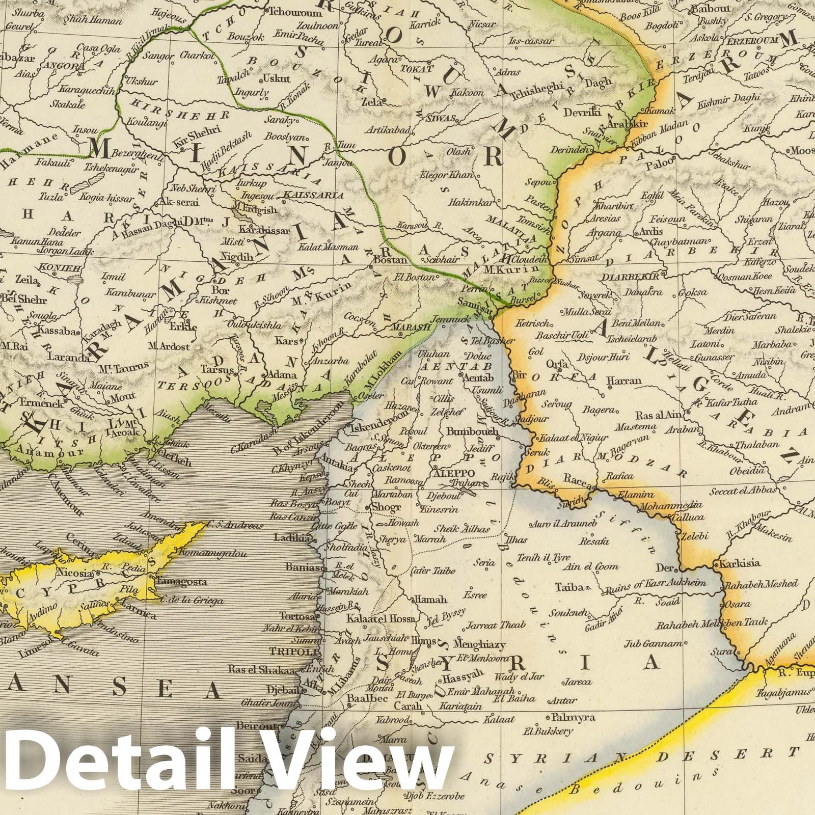 Turkey in Asia - Road Map, 1844 - Historical Map Reproduction