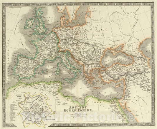 Ancient Roman Empire - Road Map, 1844 - Historical Map Reproduction