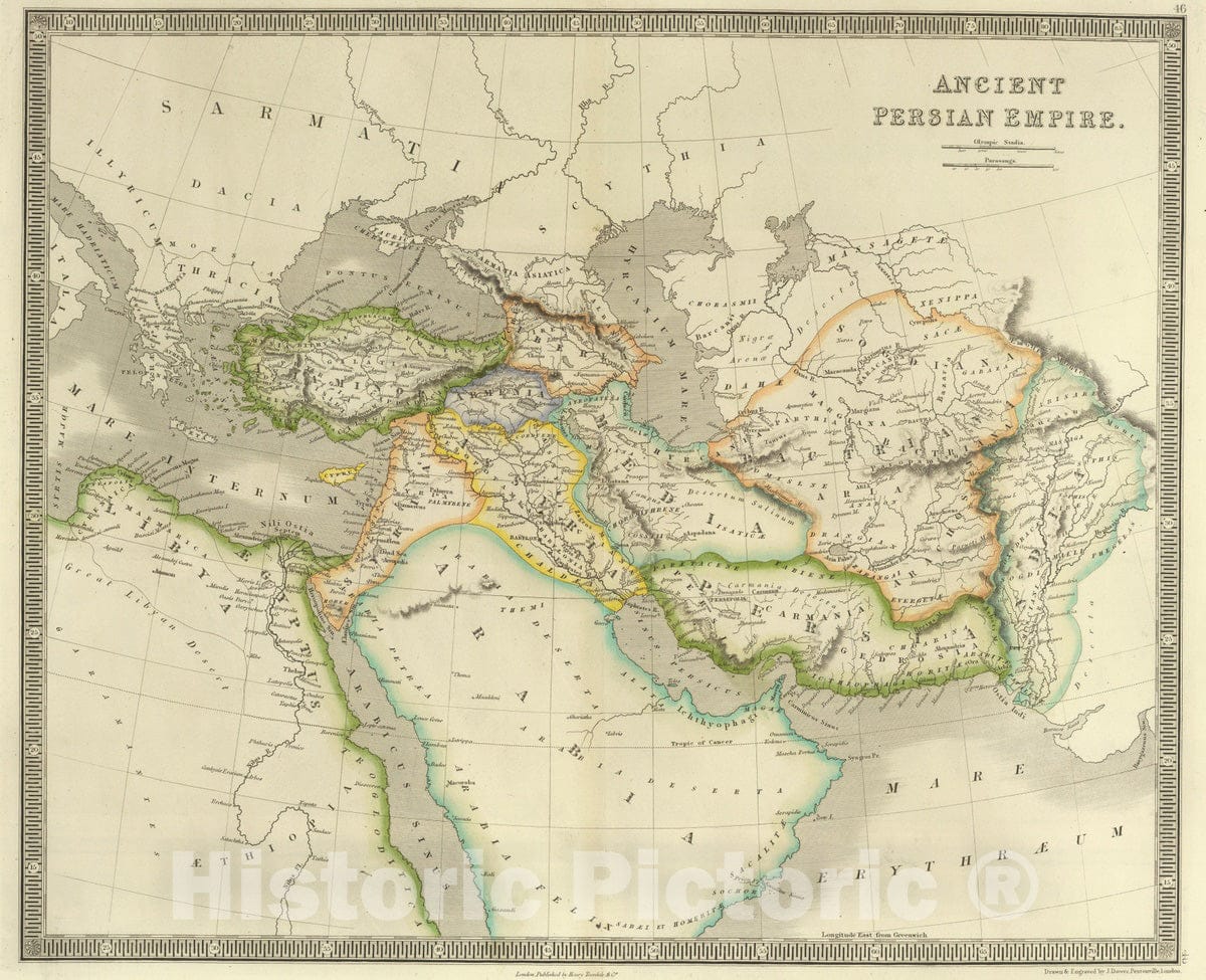 Ancient Persian Empire - Road Map, 1844 - Historical Map Print