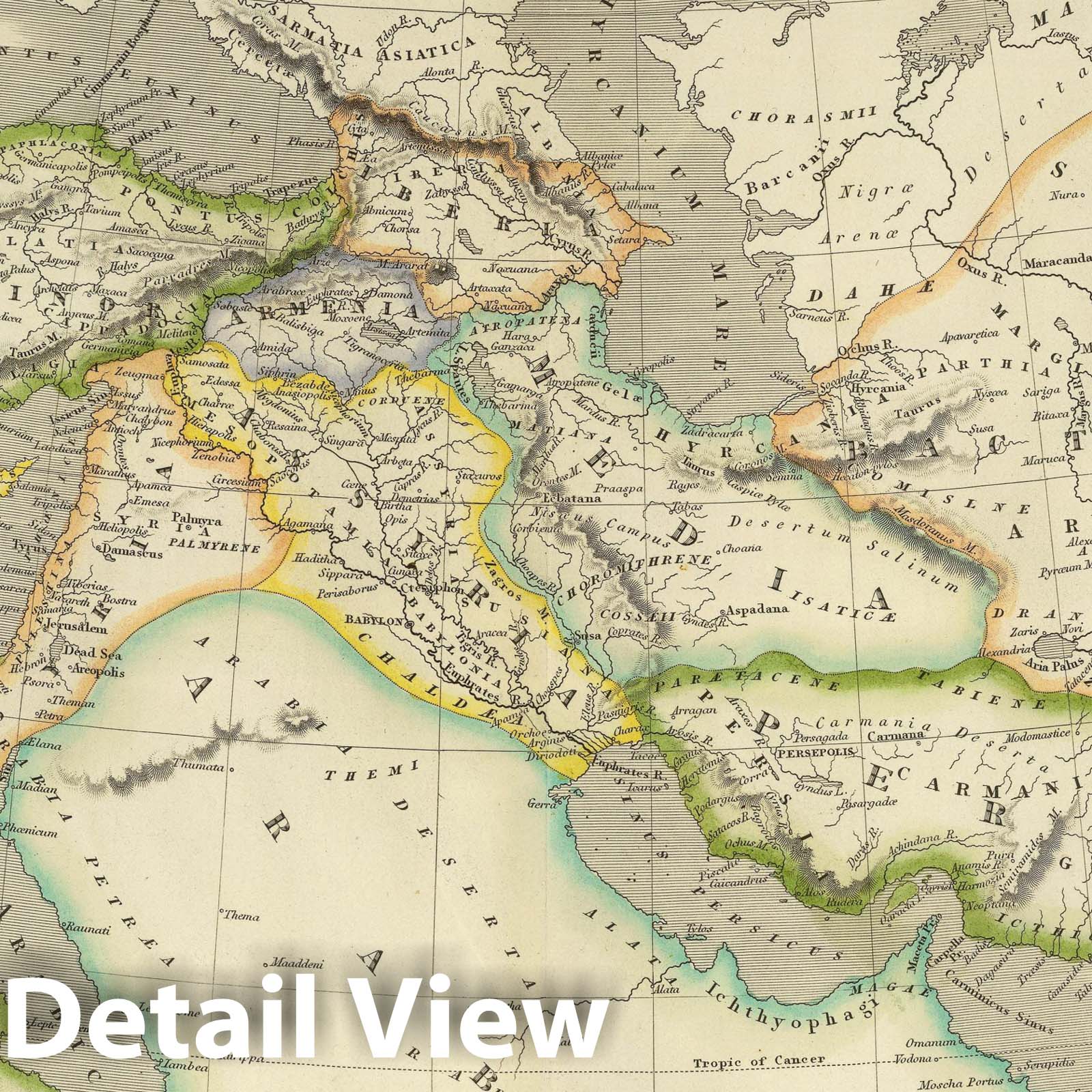 Ancient Persian Empire - Road Map, 1844 - Historical Map Print