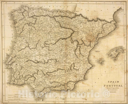 Spain and Portugal - River Map, 1814 - Historical Map Reproduction