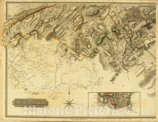 Historic Map : National Atlas - 1832 Edinburgh Shire 3 S. - Vintage Wall Art