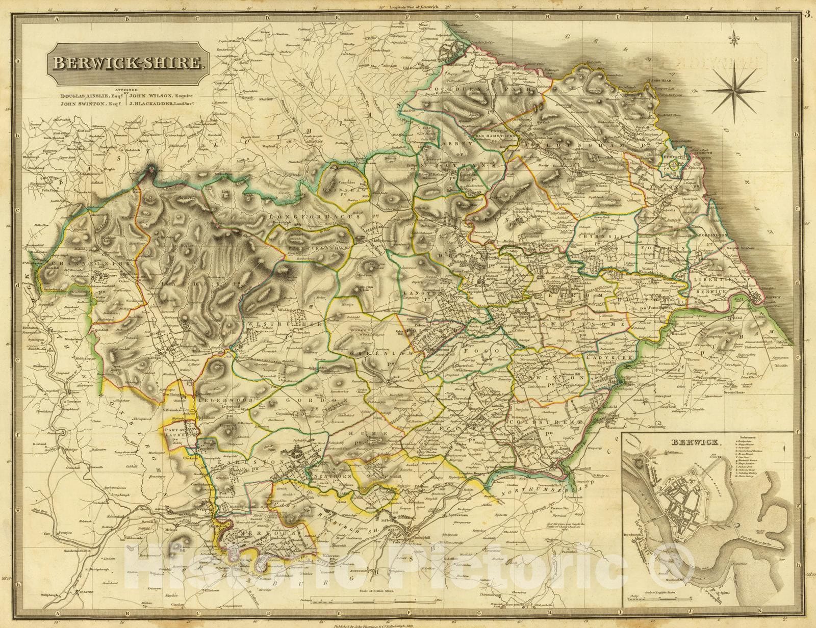 Historic Map : National Atlas - 1832 Berwick-shire. - Vintage Wall Art
