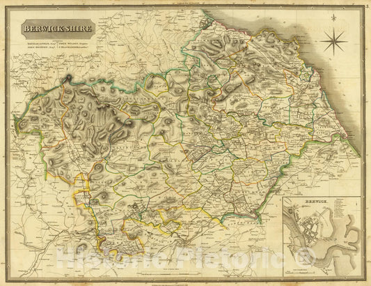Historic Map : National Atlas - 1832 Berwick-shire. - Vintage Wall Art