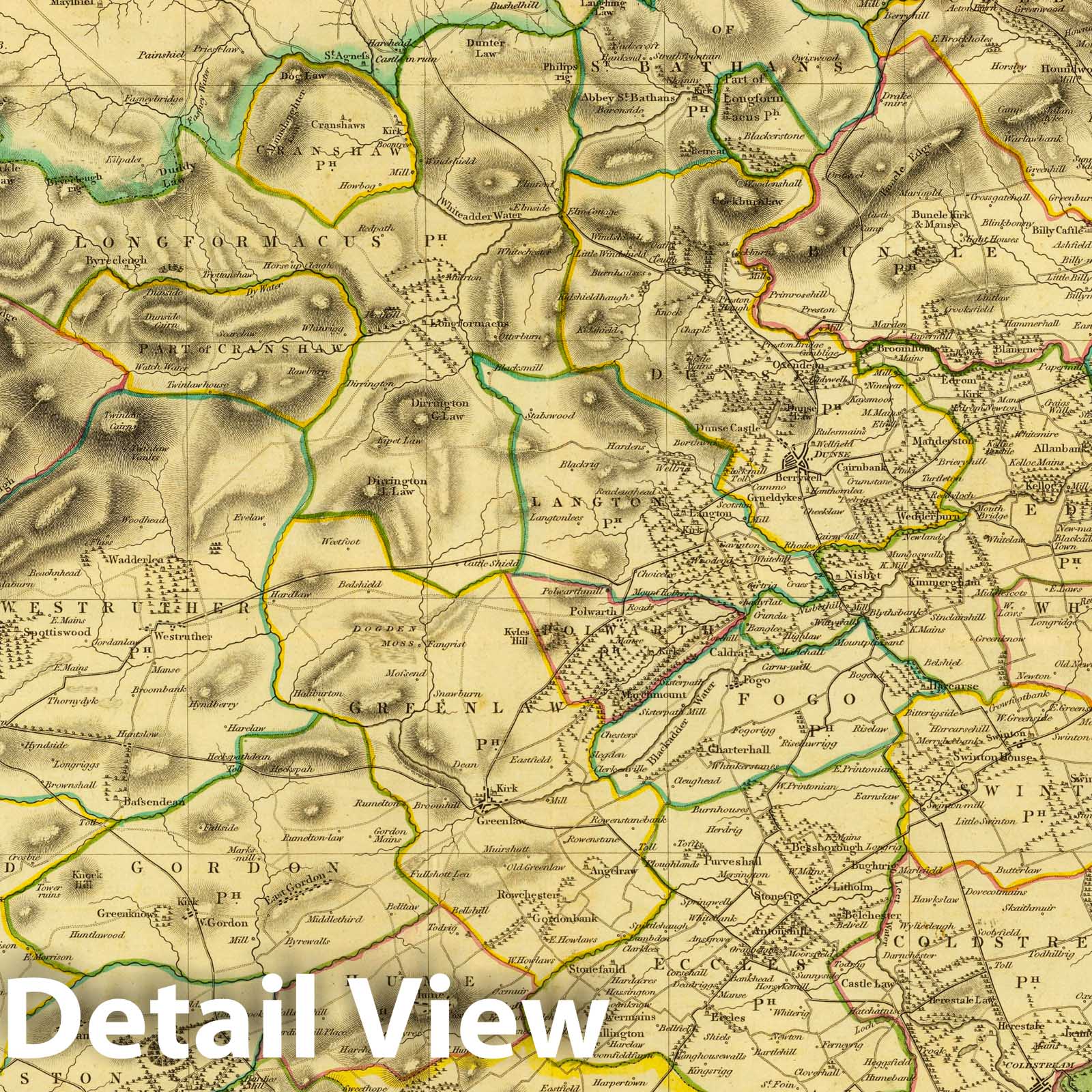 Berwickshire, Scotland - Road Map, 1832 - Historical Map Print