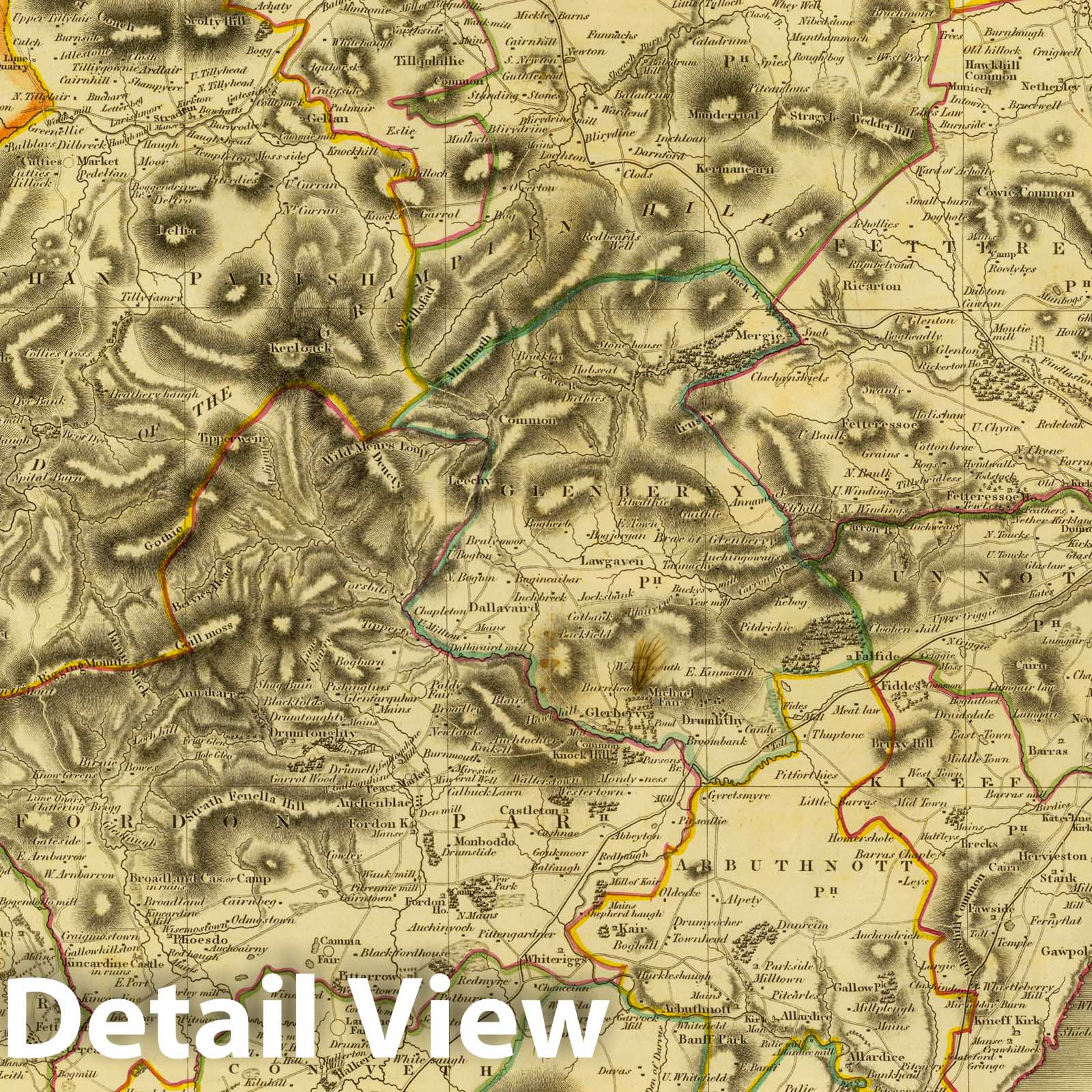 Kincardine Shire, Scotland - Road Map, 1832 - Historical Map Print
