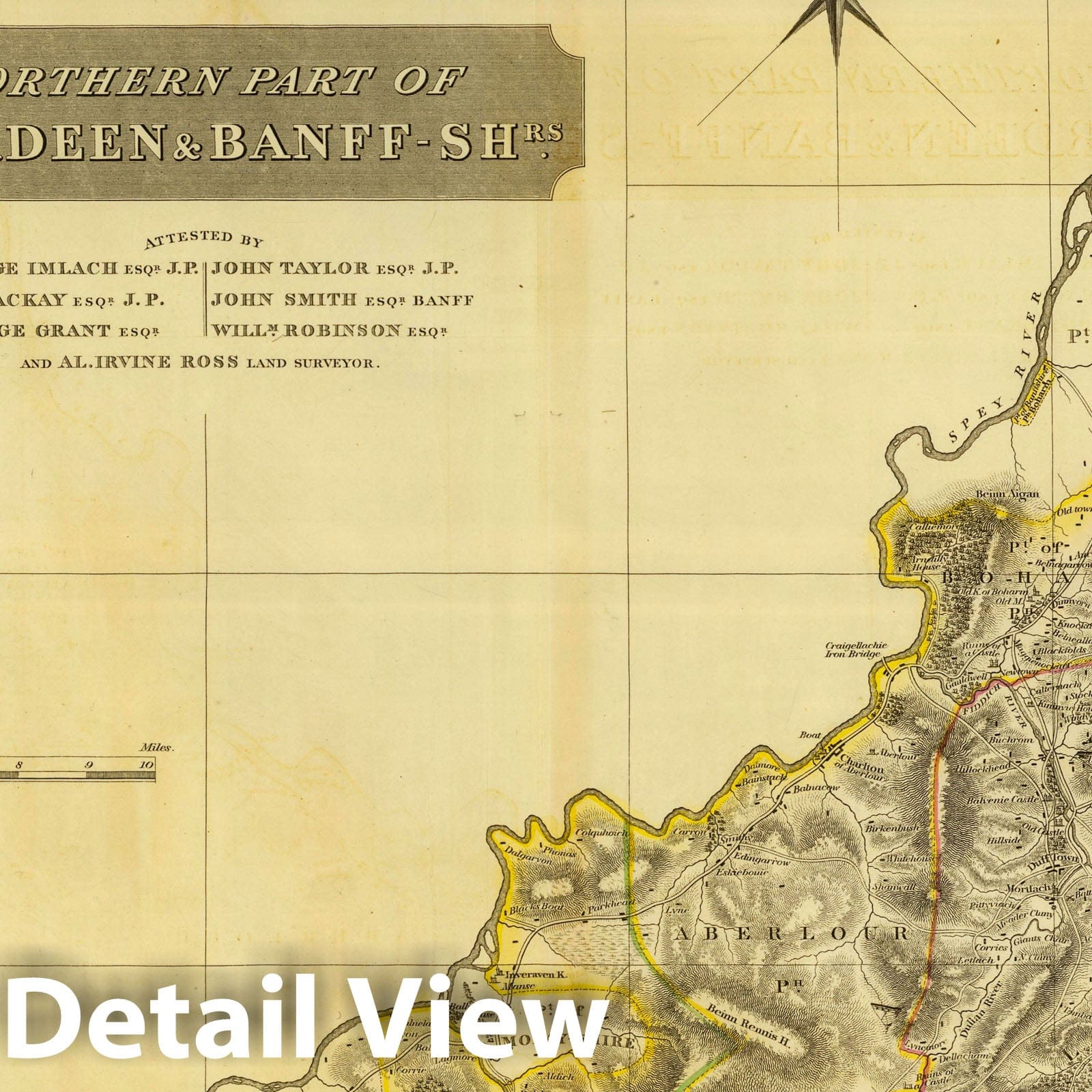 Aberdeen and Banff, Scotland - Road Map, 1832 - Historical Map Print