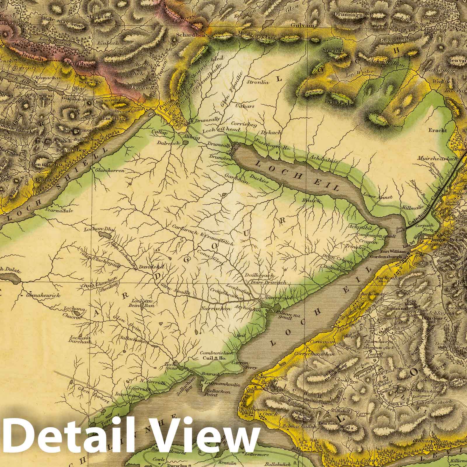 Inverness Shire, Southern Part, Scotland - Road Map, 1832 - Historical Map Print
