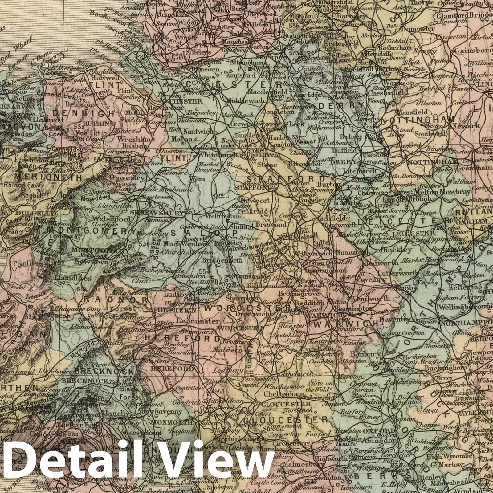 England and Wales - Railroad Map, 1892 - Historical Map Print