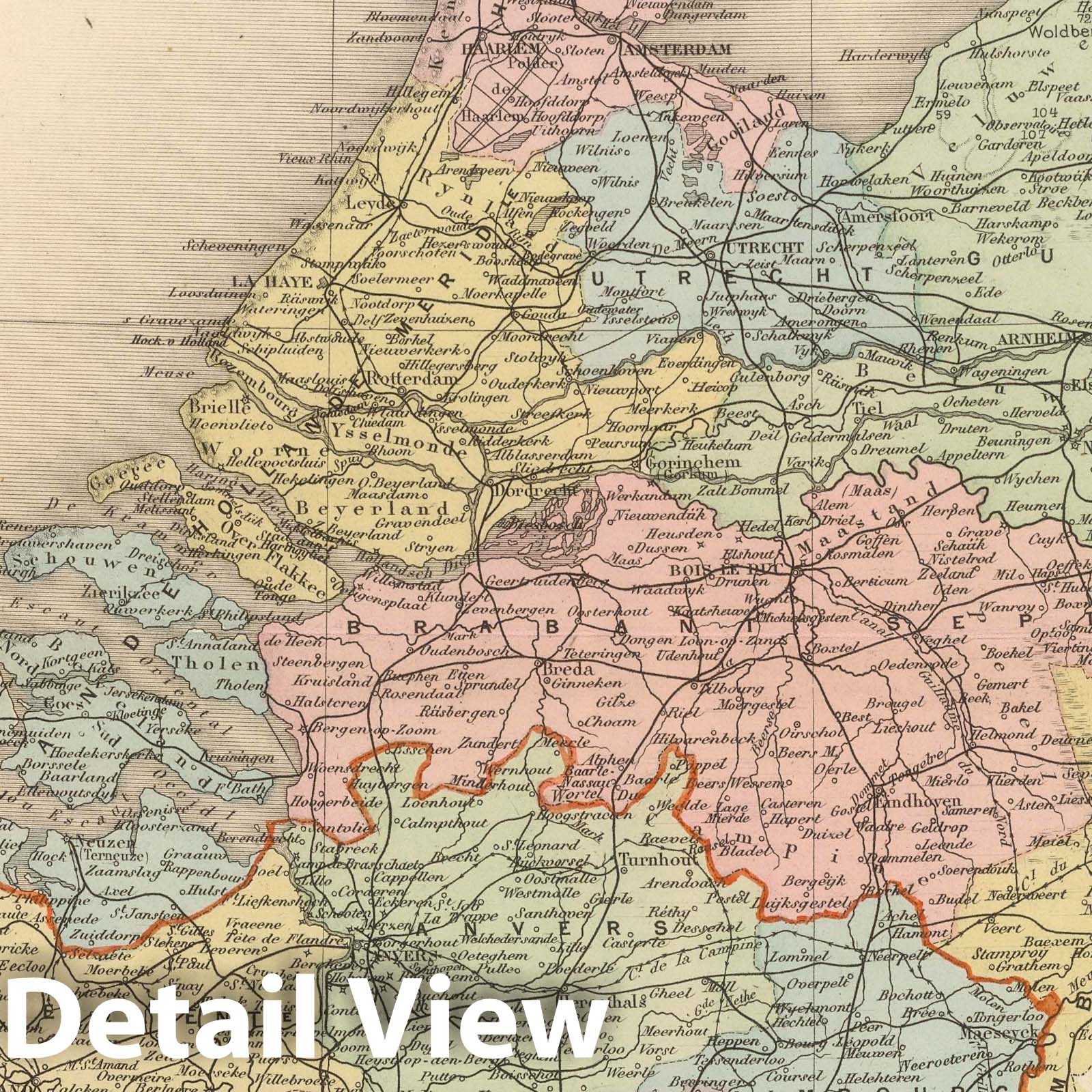 Netherlands and Belgium - Railroad Map, 1892 - Historical Atlas Reproduction
