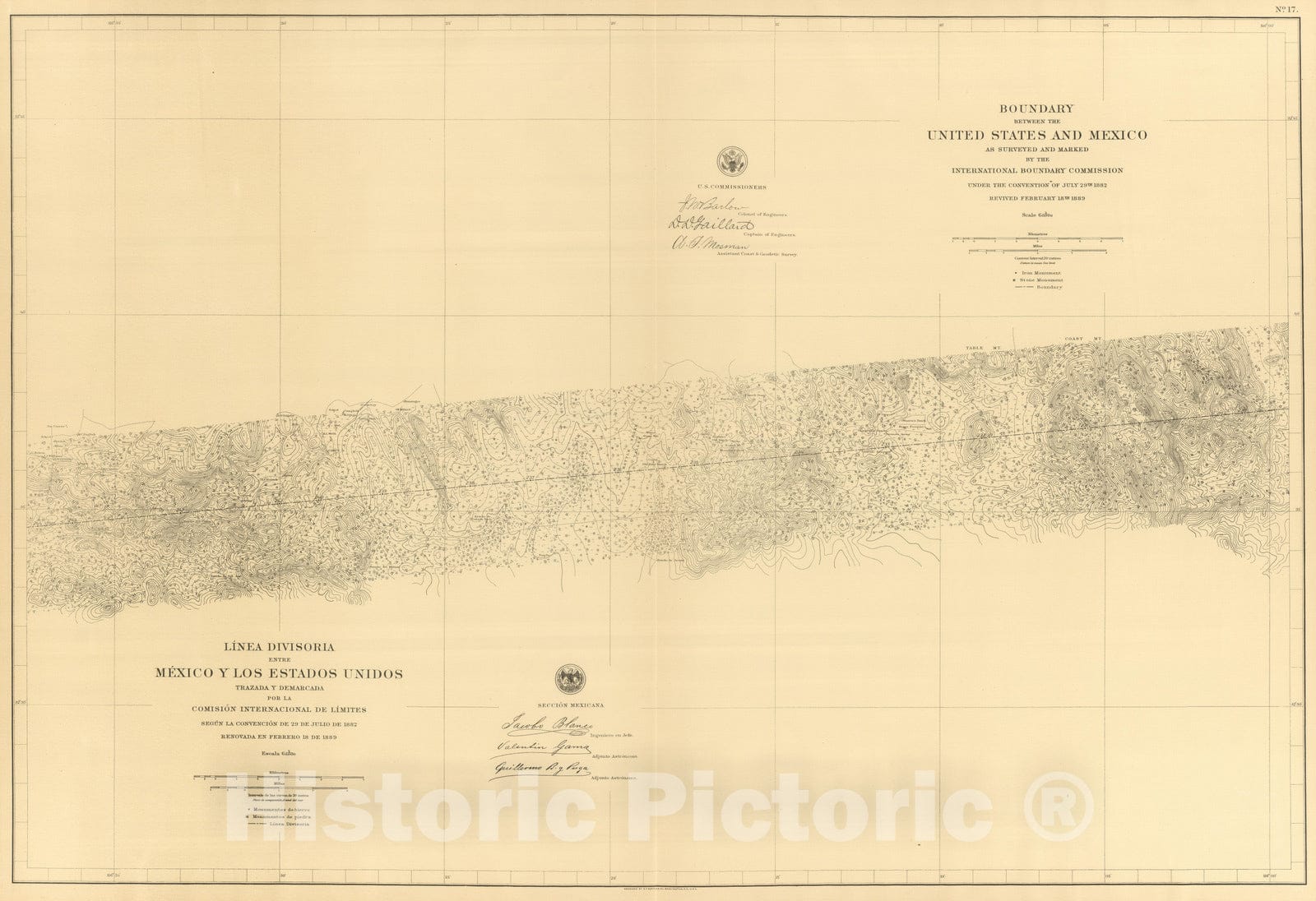 Historic Map : Mexico, Northern Mexico 1901 Linea Divisoria Entre Mexico Y Los Estados Unidos. No. 17. , Vintage Wall Art