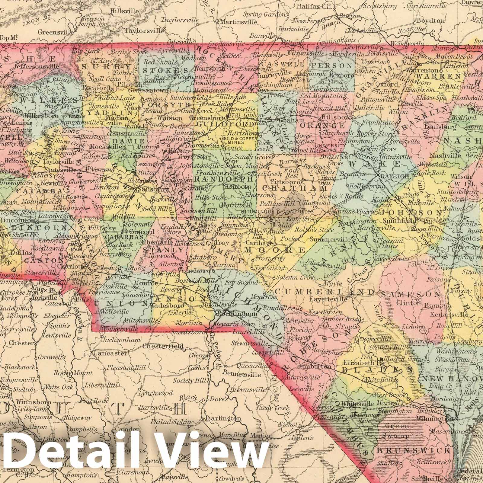 North Carolina - Railroad Map, 1859 - Historical Map Print