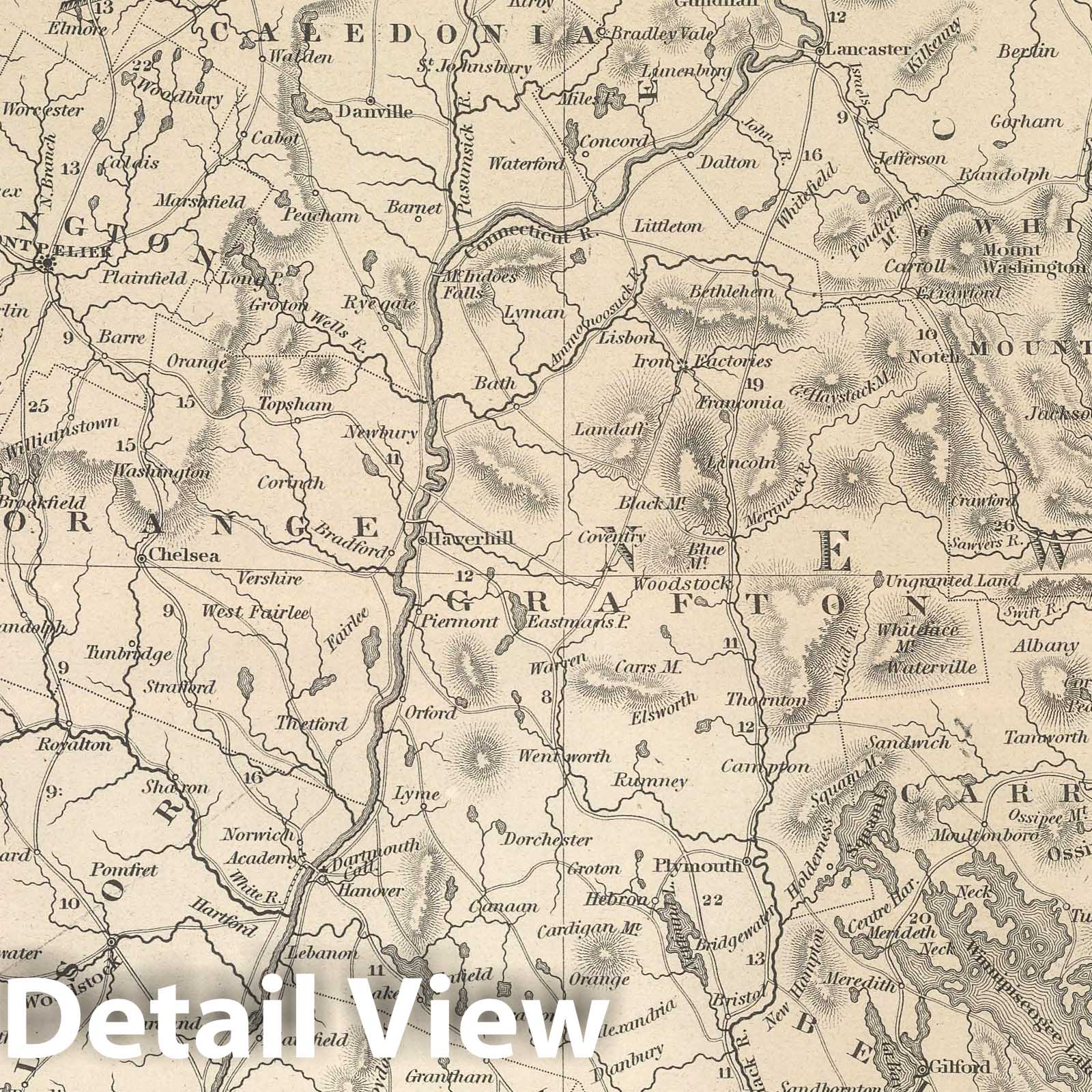 New Hampshire and Vermont - Railroad Map, 1848 - Historical Map Print