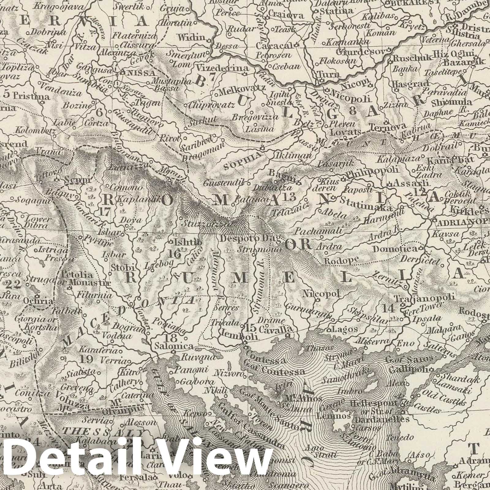 Turkey in Europe - 1848 Mitchell's Universal Atlas Historical Map Print