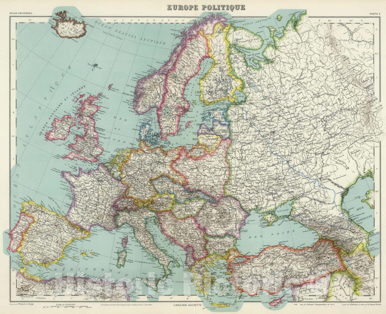 Europe - Boundary Map, 1936 - Historical Map Print