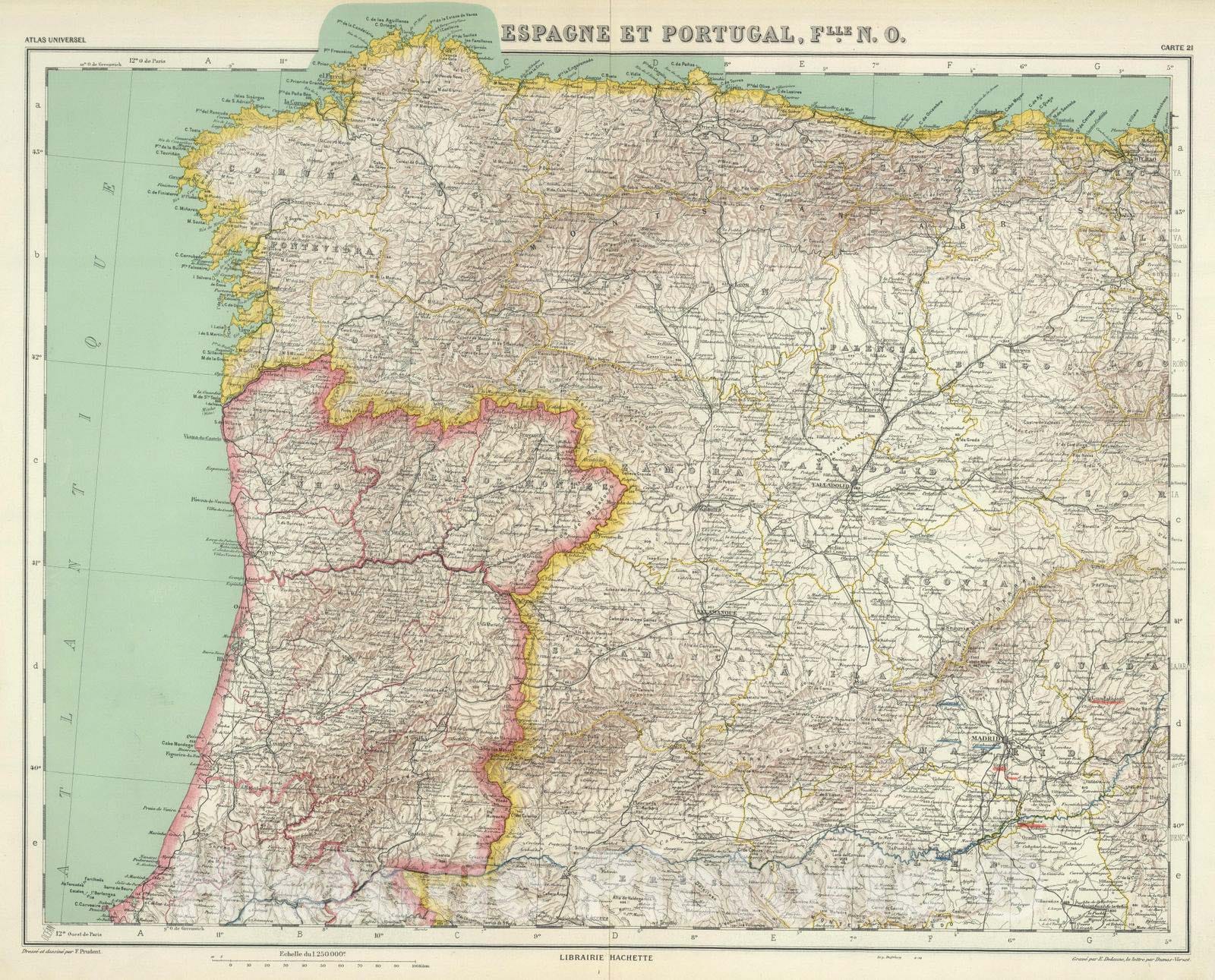 Historic Map : Portugal; Spain, 1930 Espagne et Portugal. Flle. N.O. , Vintage Wall Art