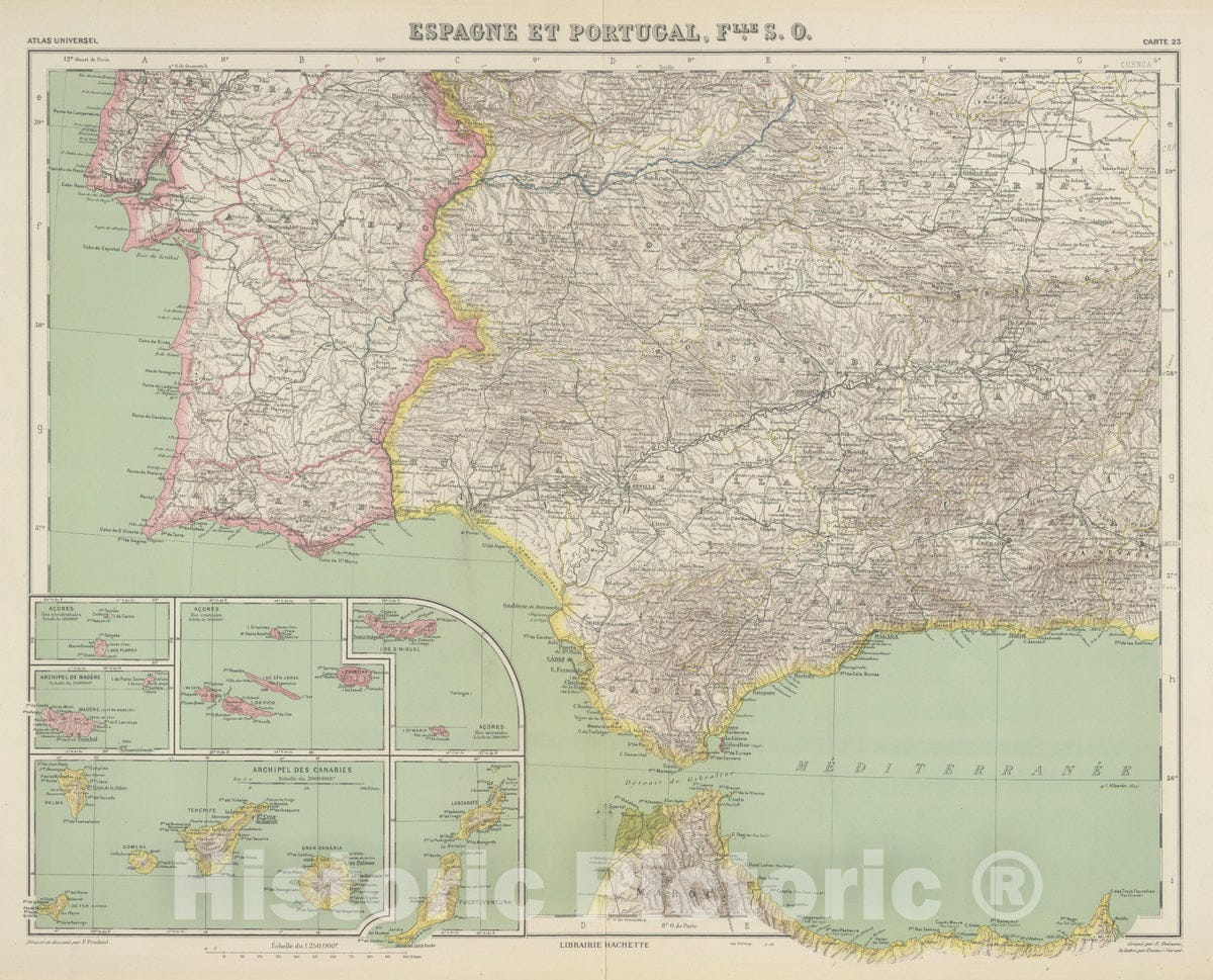 Historic Map : Spain; Portuga, 1930 Espagne et Portugal. Flle. S.O. , Vintage Wall Art