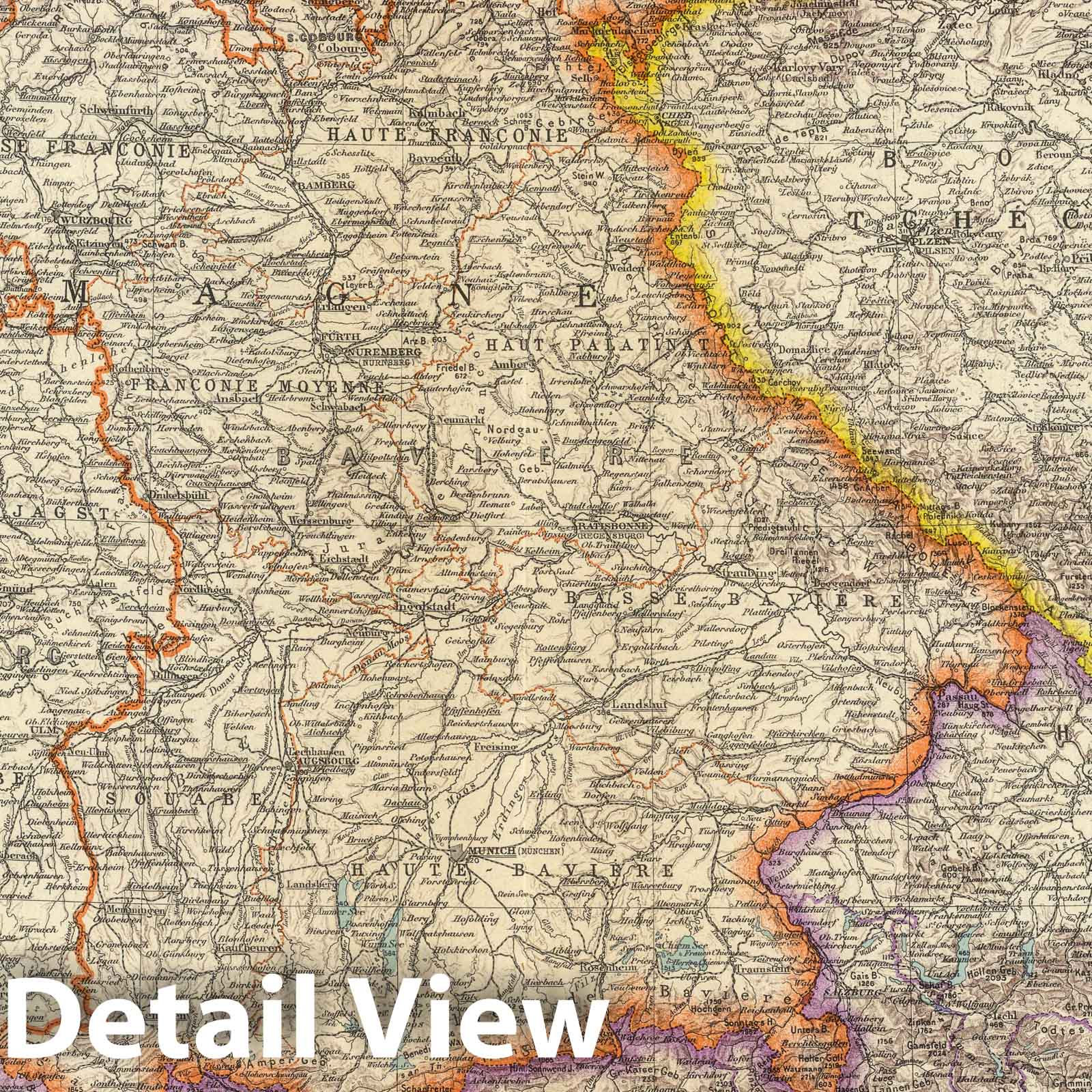 Southern Germany and Austria, 1935 - Historical Map Print