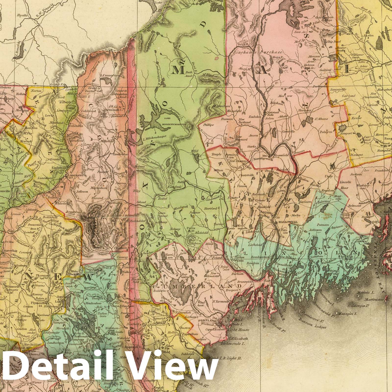 Maine, New Hampshire, Vermont, Massachusetts, Connecticut & Rhode Island - 1833 Railroad Map