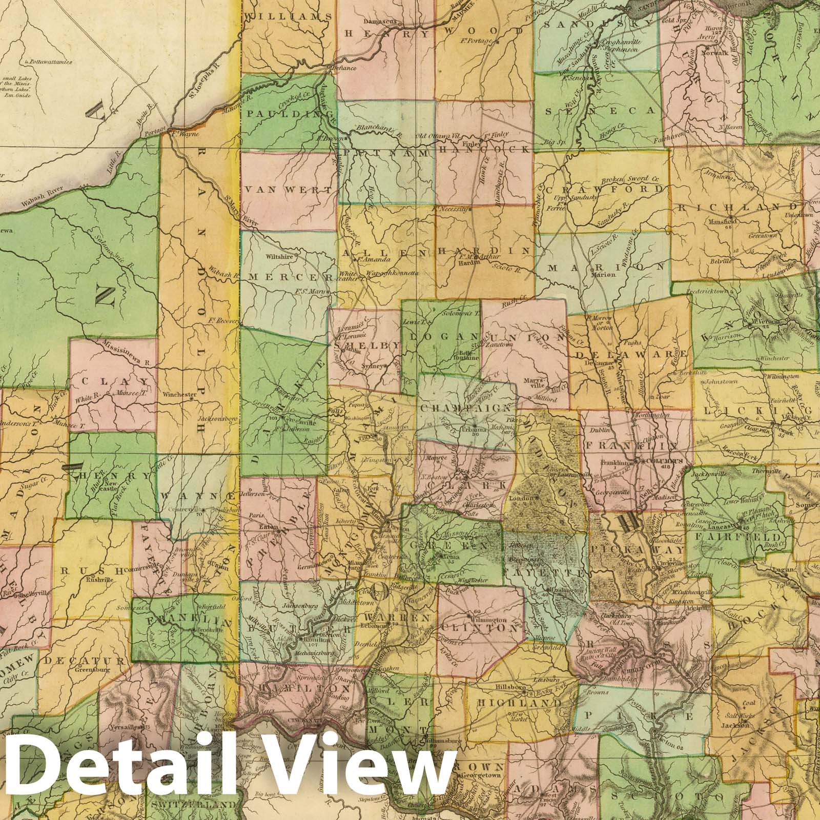 Ohio and Indiana - Railroad Map, 1833 - Historical Map Print