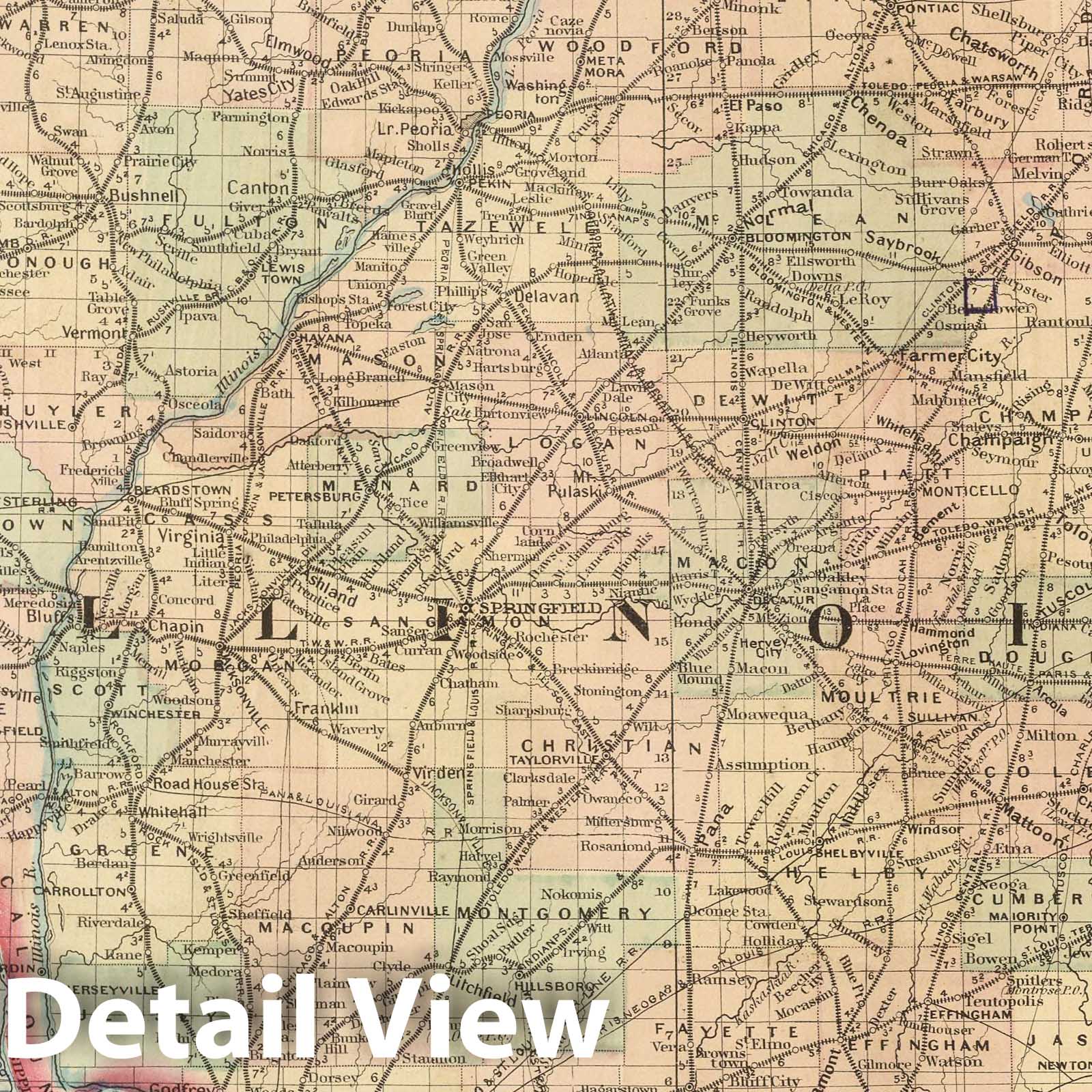 Illinois - Railroad Map, 1875 - Asher & Adams Atlas Print