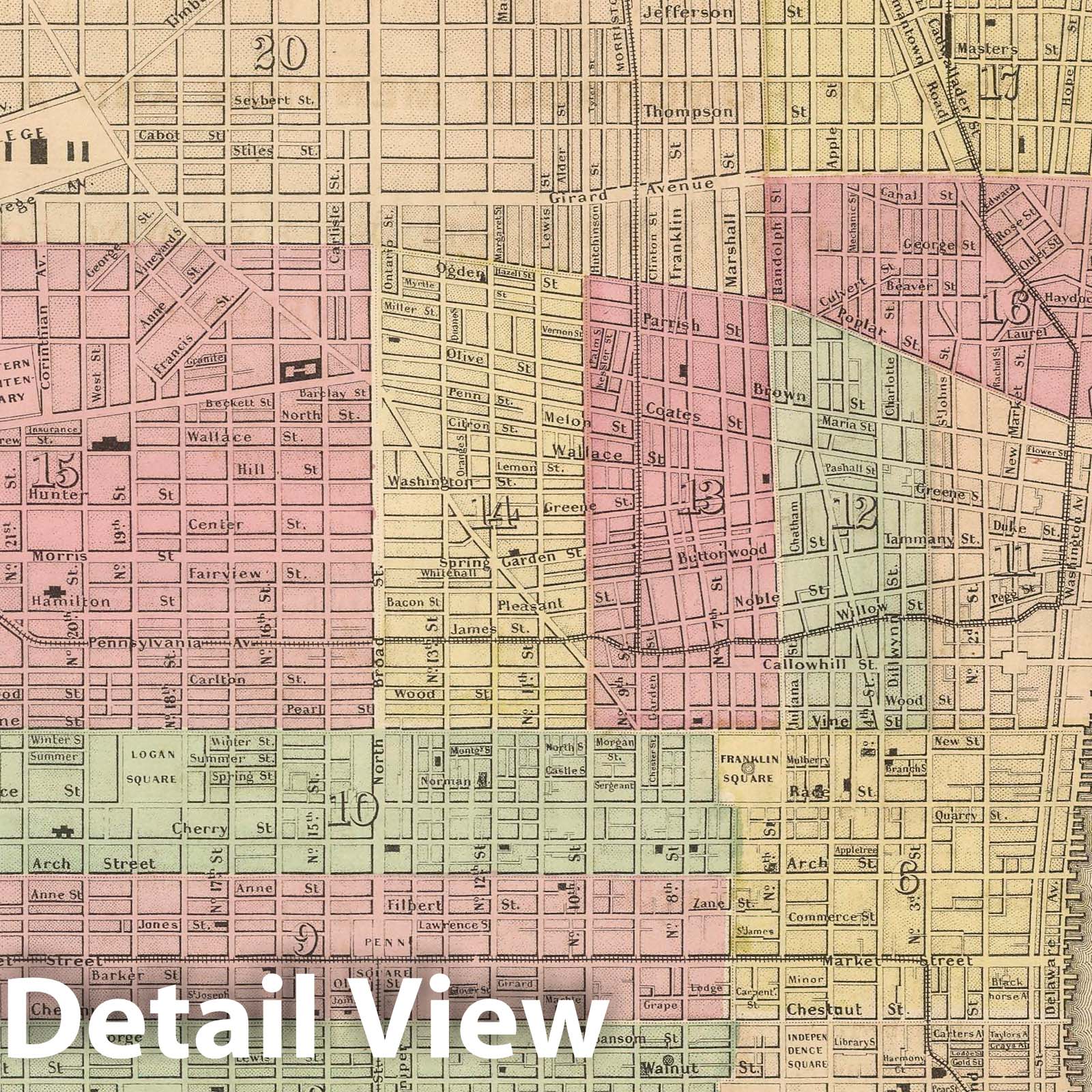 Philadelphia, Pennsylvania - Physical Map, 1857 - Historical Map Print