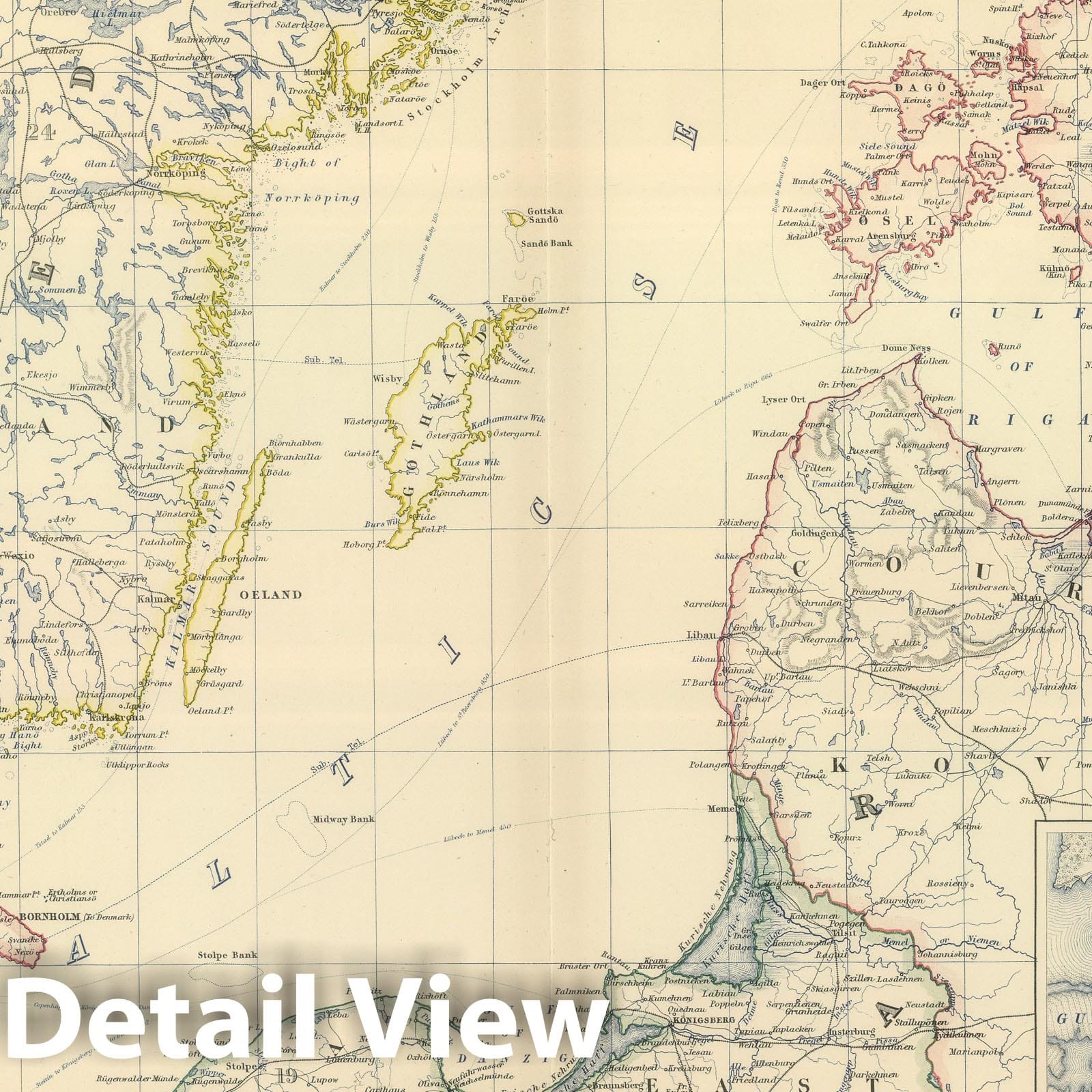 Basin of the Baltic and Saint Petersburg, 1879 - Historical Map Print