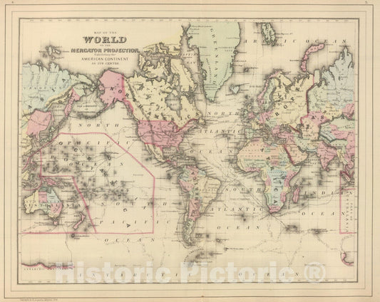 Historic Map : 1884 World Mercator proj. - Vintage Wall Art