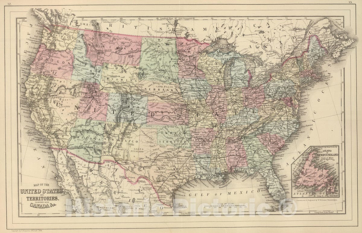 Historic Map : 1884 United States : Vintage Wall Art