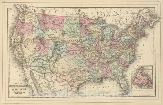 Historic Map : 1884 United States : Vintage Wall Art