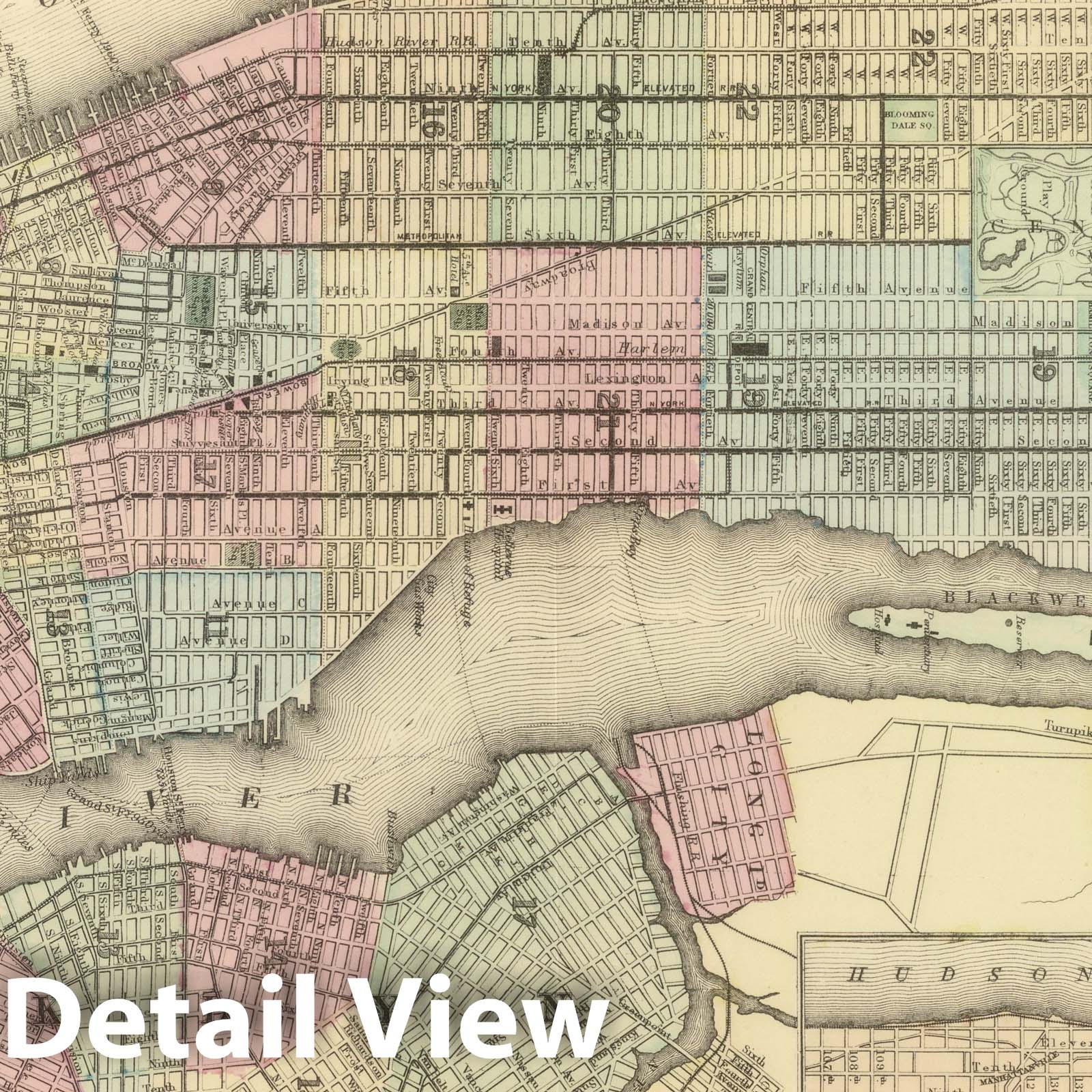 New York and Brooklyn - Railroad Map, 1884 - Historical Map Print