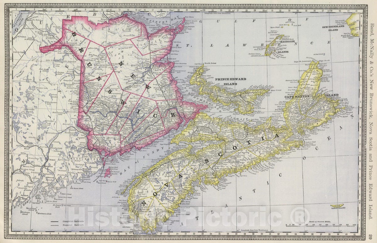 Historic Map : National Atlas - 1889 New Brunswick, Nova Scotia and Prince Edward Island. - Vintage Wall Art