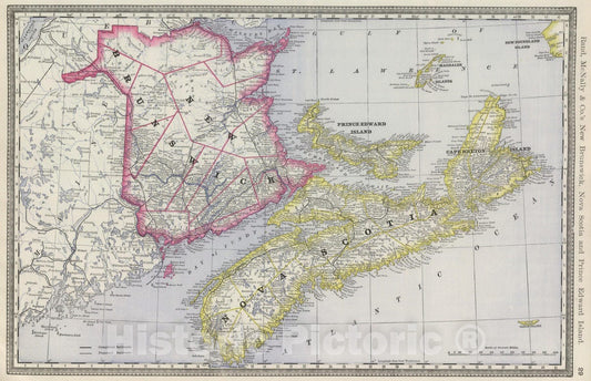 Historic Map : National Atlas - 1889 New Brunswick, Nova Scotia and Prince Edward Island. - Vintage Wall Art