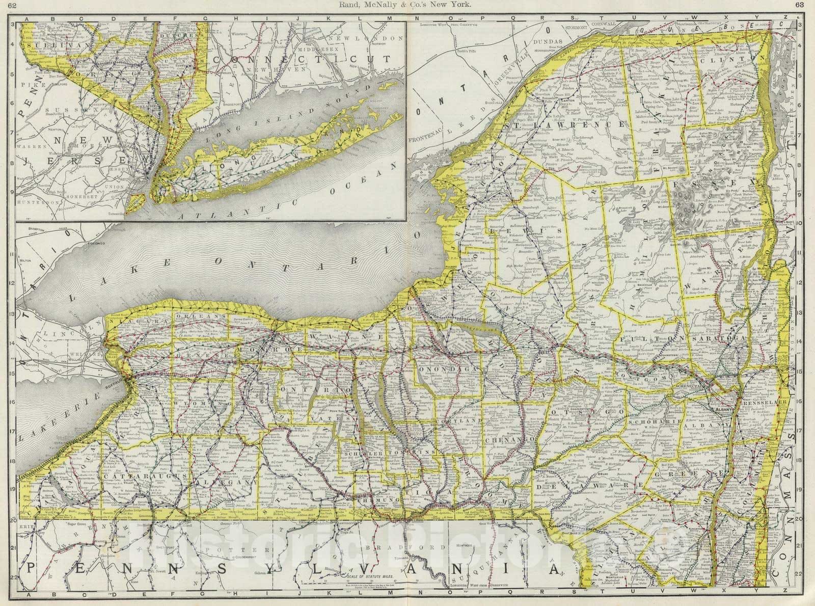 Historic Map : National Atlas - 1889 New York. - Vintage Wall Art