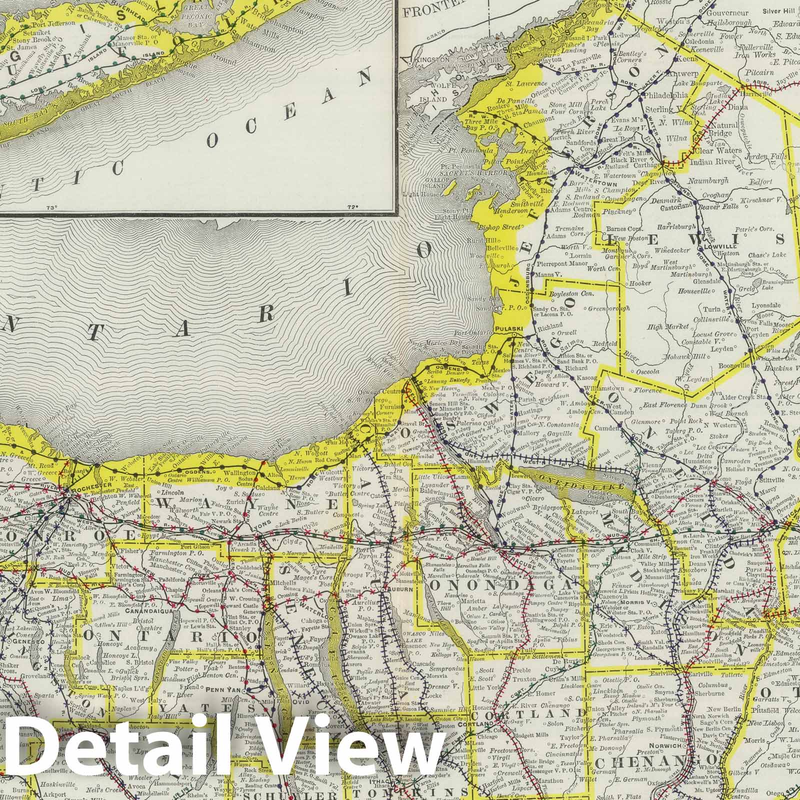 New York - Railroad Map, 1889 - Historical Map Print