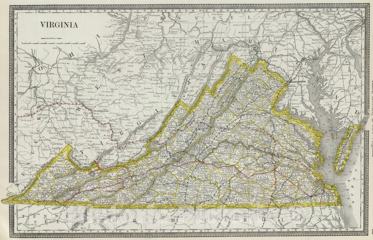 Historic Map : National Atlas - 1889 Virginia. - Vintage Wall Art