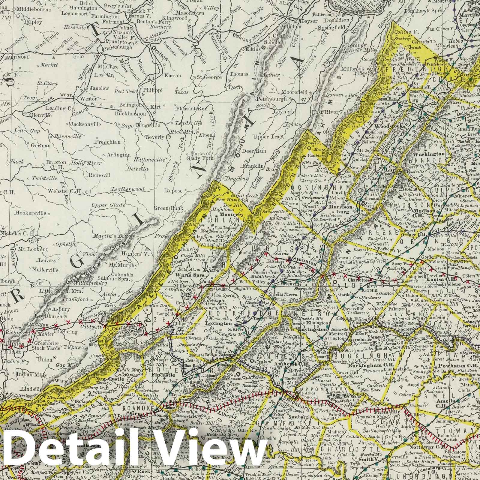 Virginia - Railroad Map, 1889 - Rand McNally Historical Map Print