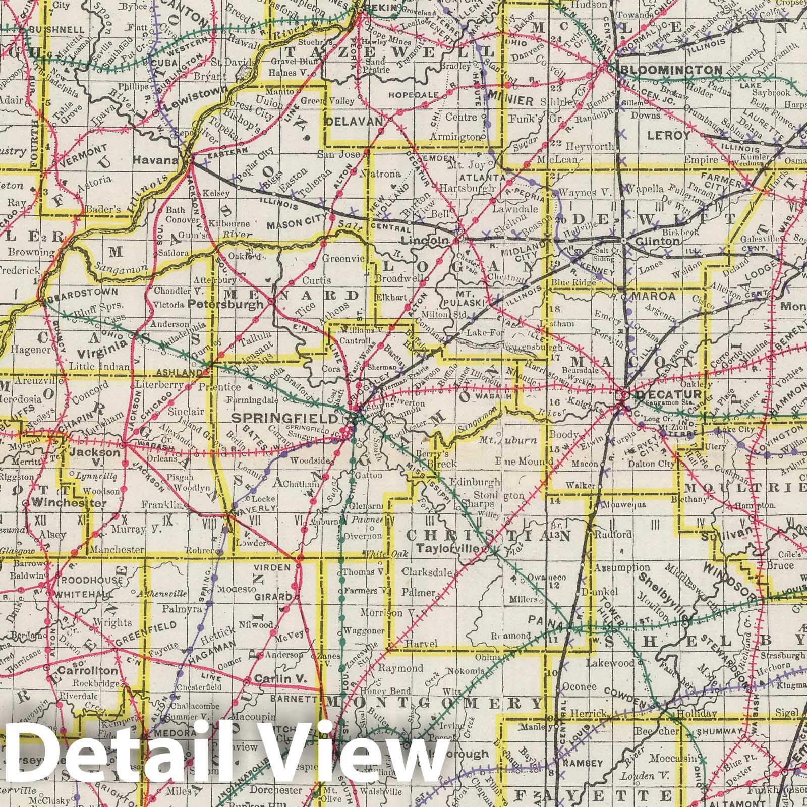 Illinois - Railroad Map, 1889 - Rand McNally Historical Reproduction