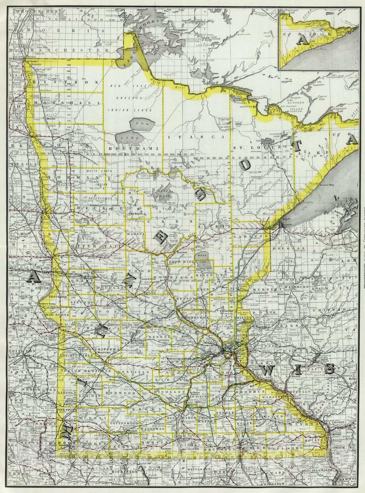 Historic Map : 1889 Minnesota. v1 - Vintage Wall Art