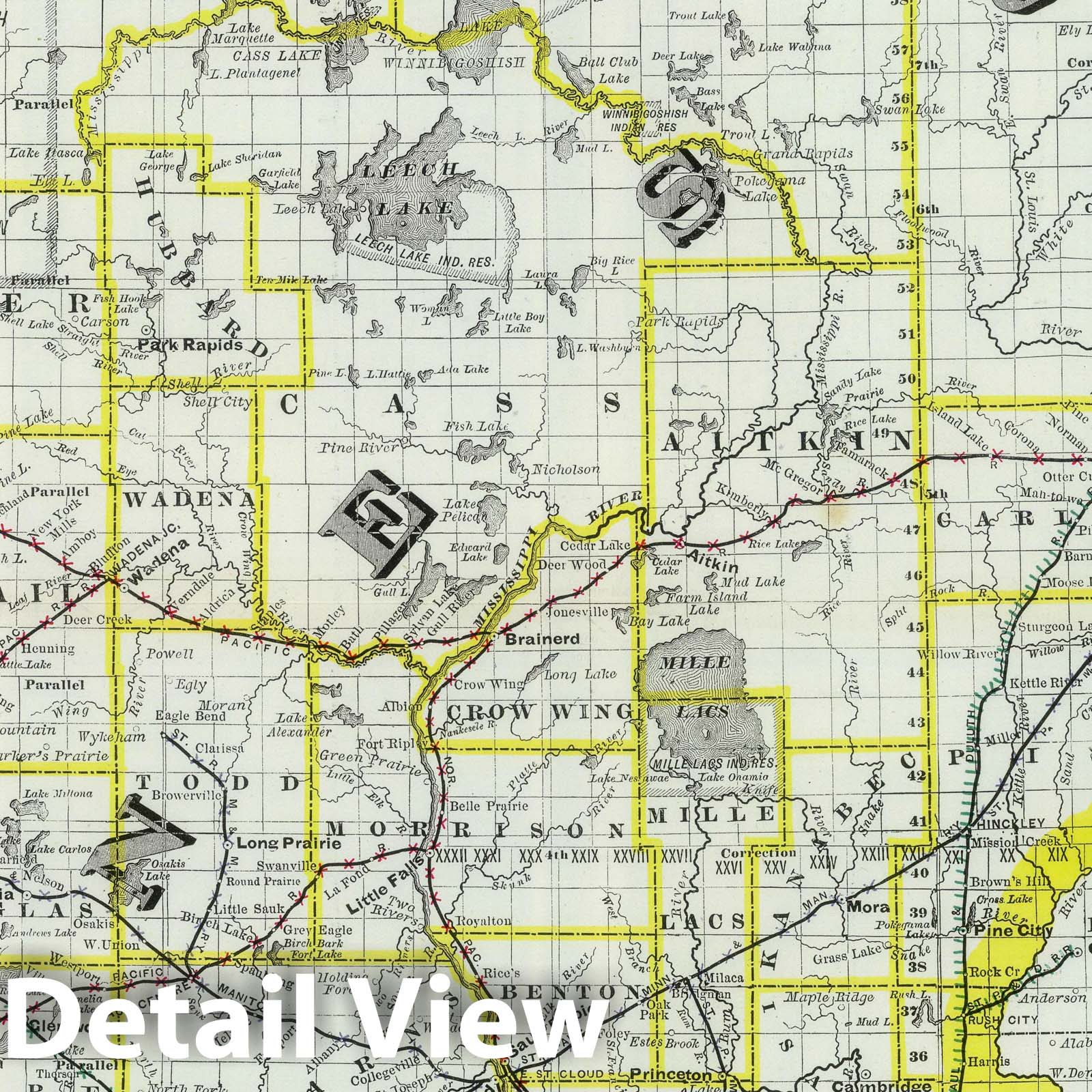 Minnesota - Railroad Map, 1889 - Historical Map Print