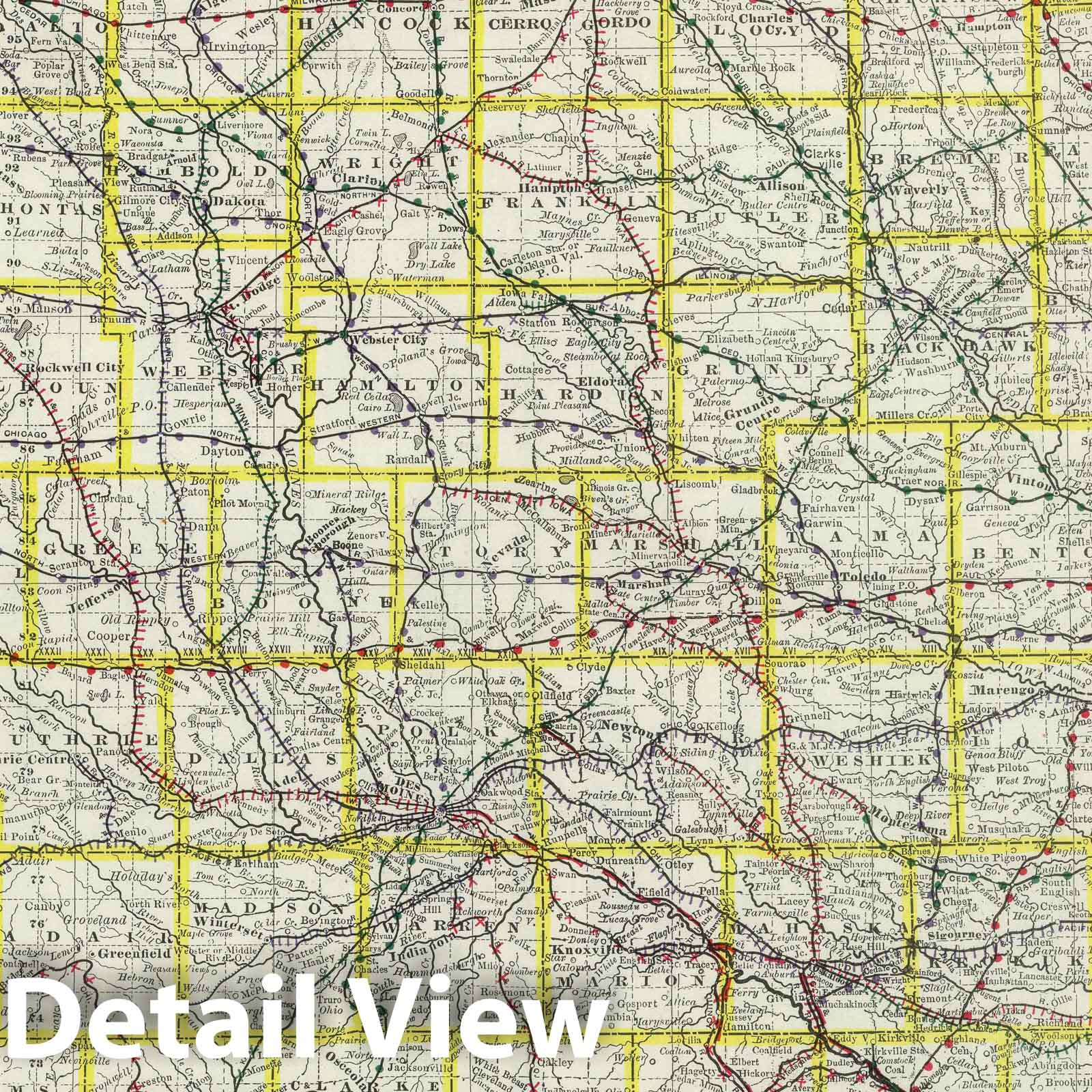 Iowa - Railroad Map, 1889 - Historical Map Print