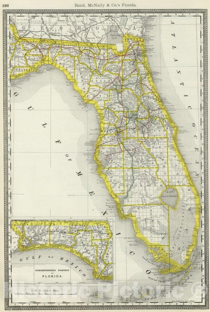 Historic Map : National Atlas - 1889 Florida. - Vintage Wall Art