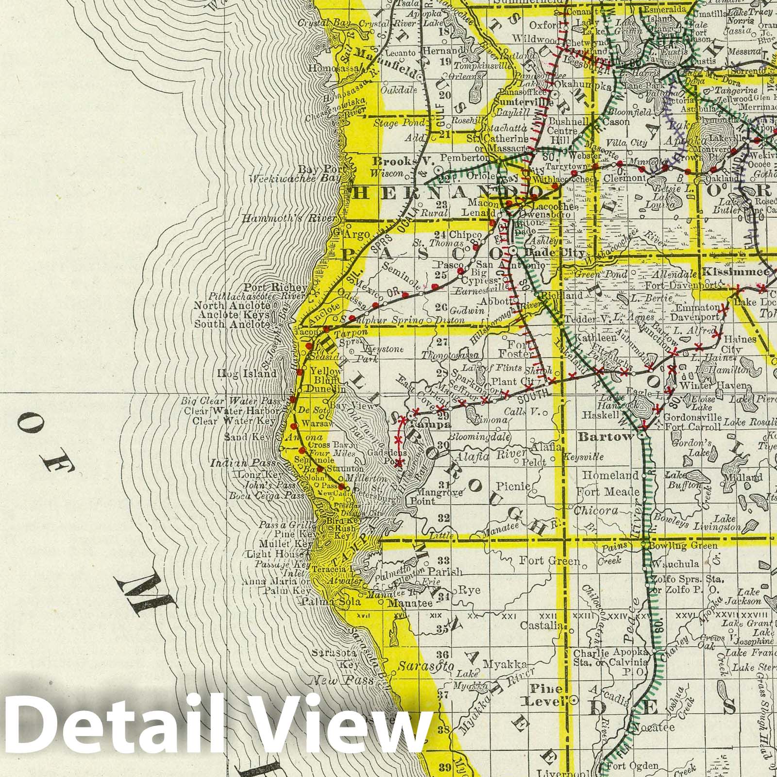 Florida - Railroad Map, 1889 - Rand McNally Historical Map Print