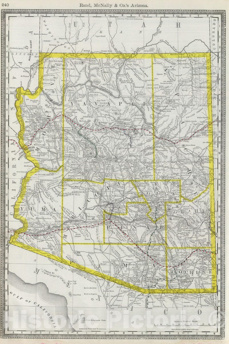 Historic Map : National Atlas - 1889 Arizona. - Vintage Wall Art