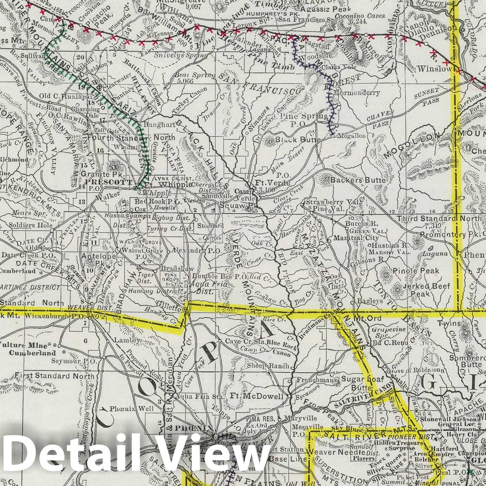 Arizona - Railroad Map, 1889 - Rand McNally Atlas Reproduction